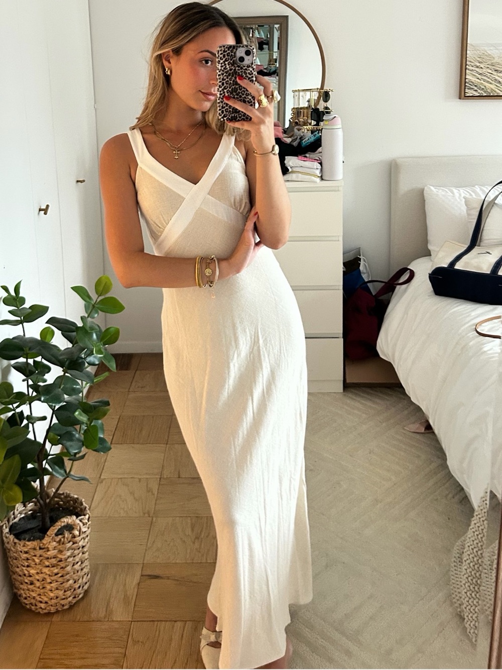 Monteau Cream Maxi Dress with White Trim sz XS